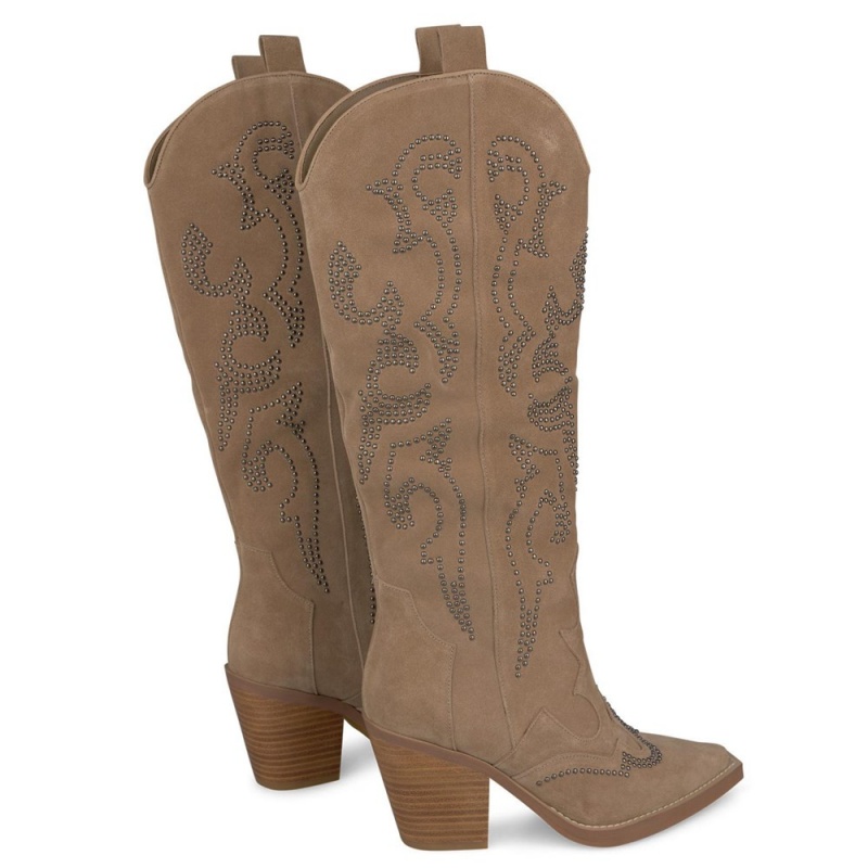 Bottes à Talons Alma En Pena Cowboy Boots With Heel Beige Femme | MRB-88223638